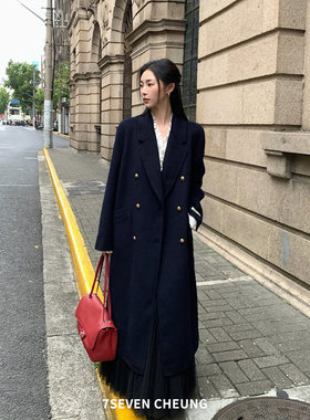 张七七  100高支全羊毛长袖休闲双排扣设计款冬款毛呢大衣女3616