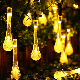 厂家直销太阳能雨滴led节日灯串多LED水滴灯串家用户外彩灯庭院灯