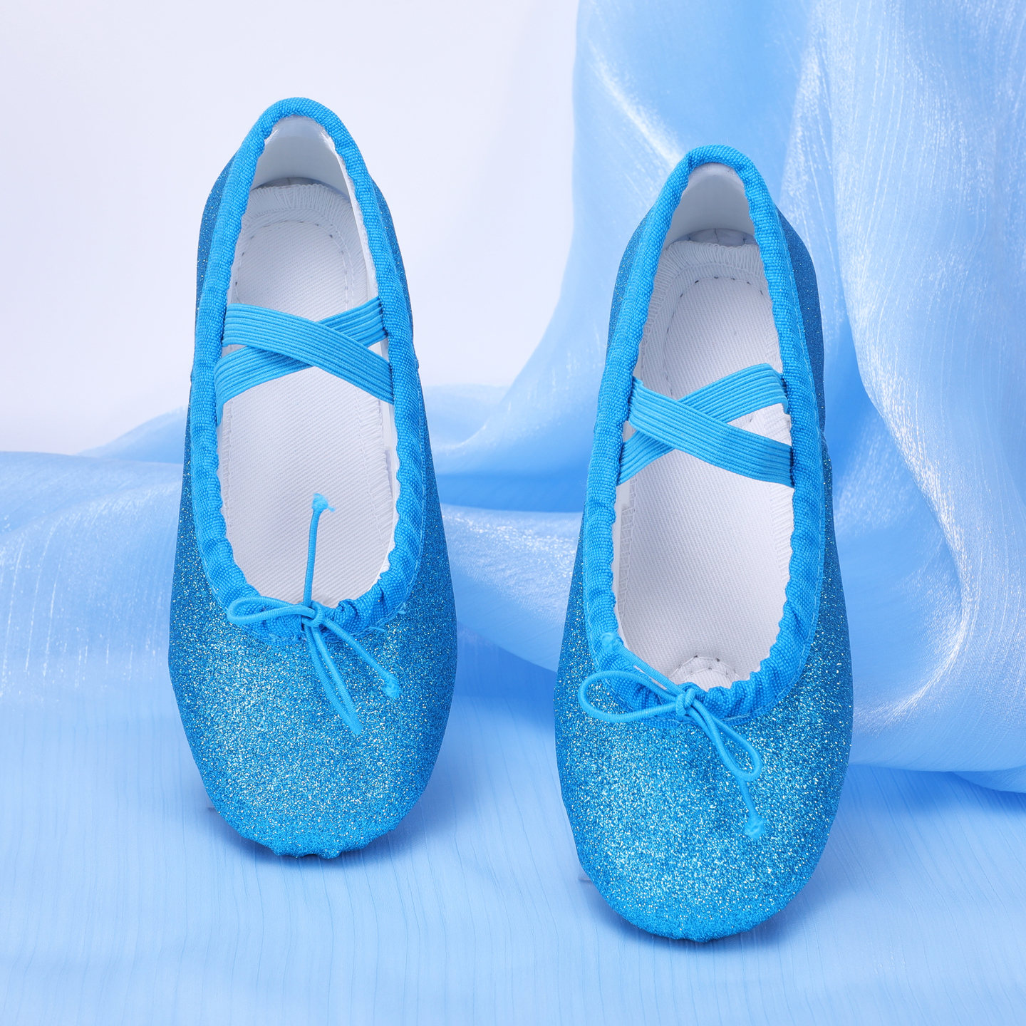 闪亮蓝色芭蕾舞蹈鞋系带跳舞鞋舞台演出表演猫爪鞋格利特成人舞鞋
