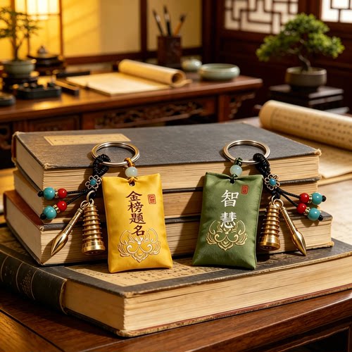 金榜题名黄铜文昌塔钥匙扣