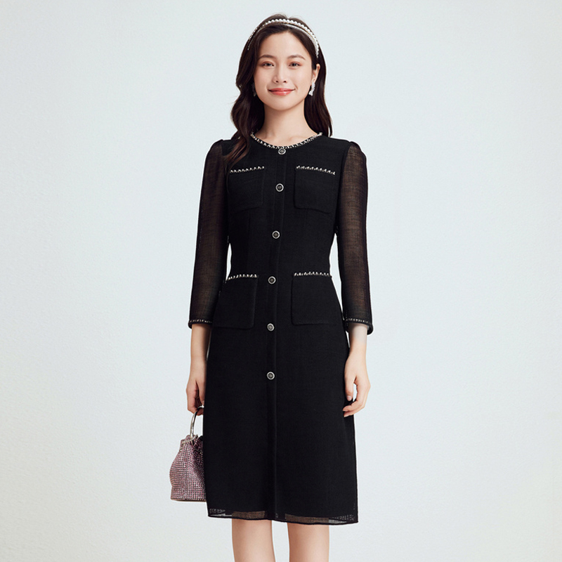 优雅精致钉珠小香风连衣裙