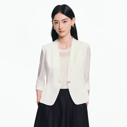 珂莱商场同款2026夏季新款女装白色休闲通勤收腰百搭职业西装外套