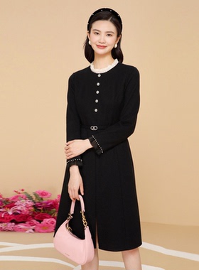 珂莱商场同款2025秋冬季新款女装气质收腰羊毛呢连衣裙KF09885W0