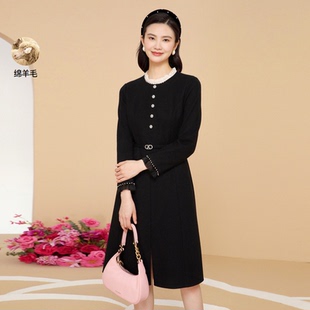 珂莱商场同款2026秋冬季新款女装气质收腰羊毛呢连衣裙KF09885W0