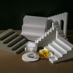 ins白色几何体小楼梯台阶梯摆件创意摄影摆件背景空间展示台定制