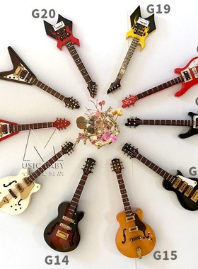 手工迷你电吉他模型摆件桌面娃娃乐器10cm木质民谣吉他电贝斯模型