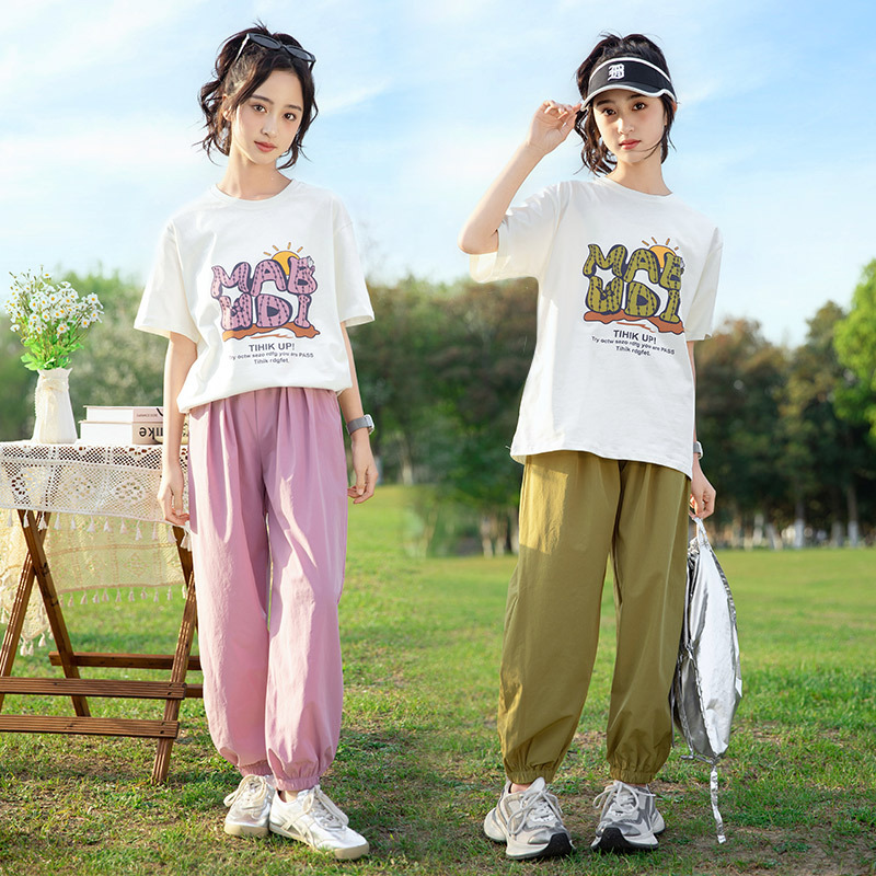 女童夏款套装2025新款洋气儿童短袖T恤裤子大童休闲运动两件套女