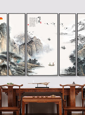 迎客松大厅五联中堂画客厅挂画新