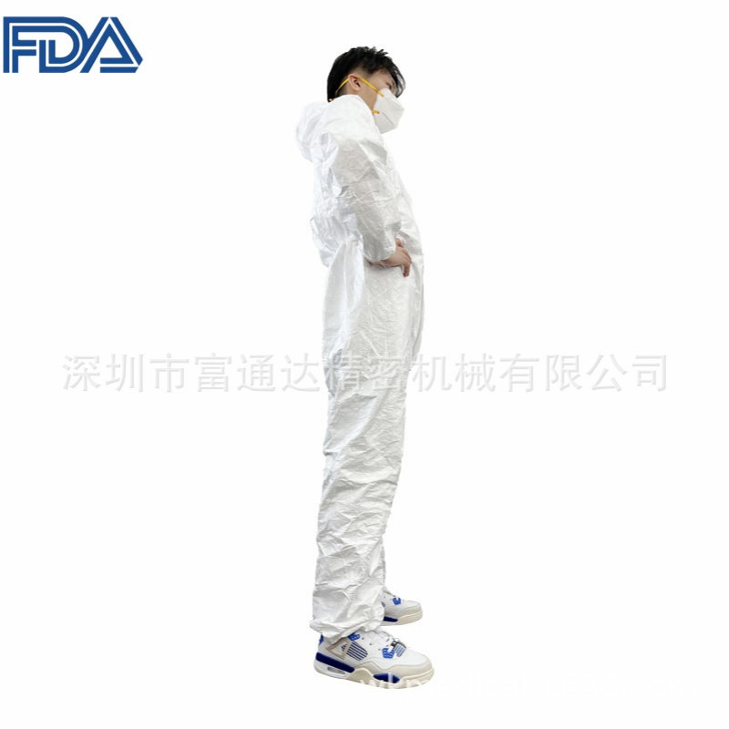 FDA 510K一次性SMS+PE白色连体防护衣55g可用于喷涂行业EN14126