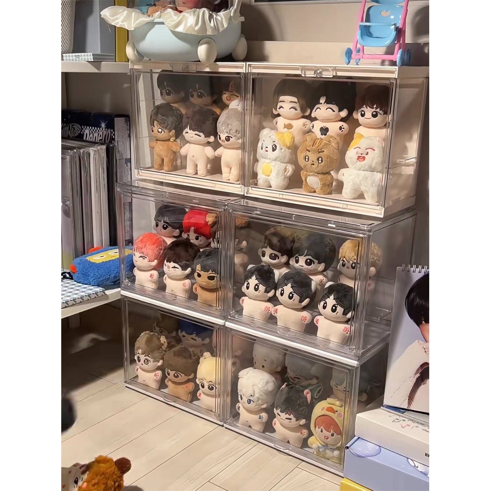 棉花娃娃收纳盒透明娃娃收纳展示架10cm公仔挂件收纳防尘展示盒图片
