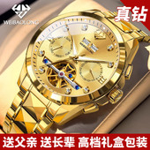 真钻手表男士 机械表全自动正品 牌多功能男表金色商务防水高档腕表