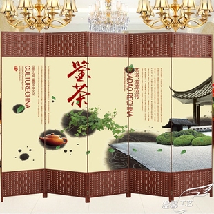 饰玄关客厅茶室办公室实木布艺折屏 茶庄屏风现代简约隔断墙遮挡装