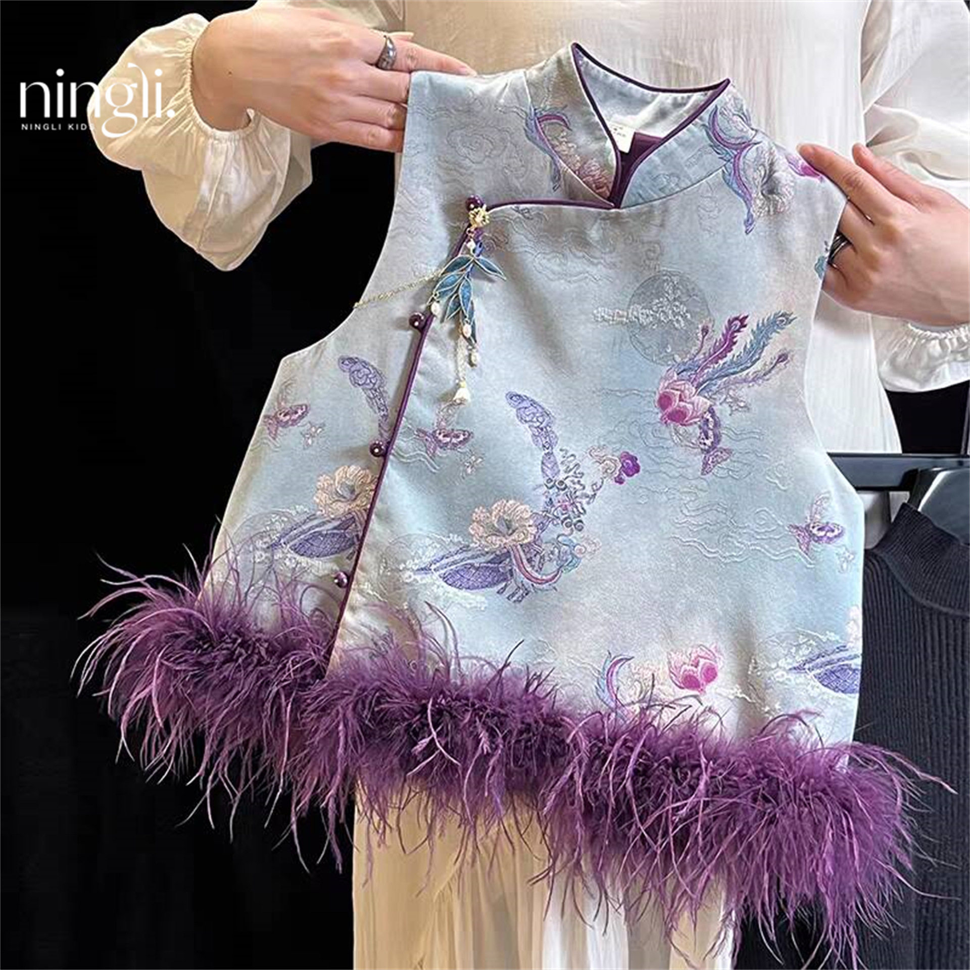 柏艺-女童新中式冬人丝提花唐装汉服旗袍马甲儿童冬季国风气质背,童装/婴儿装/亲子装,汉服,淘宝优惠券,粉丝福利购,淘宝优惠卷