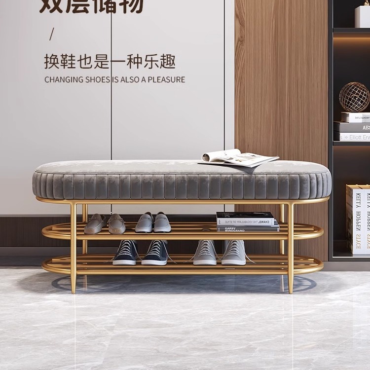 轻奢入户换鞋凳软包坐垫鞋柜家用门口鞋架可坐式一体丝绒穿鞋凳子