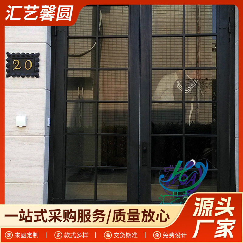 铁艺大门金属房间玻璃铁门家装黑钢进户卫生间门中式玻璃铁格子门