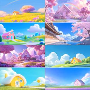 鱼缸背景贴纸梦幻城堡个性 饰贴画高清定制缸外贴 壁画水族箱造景装