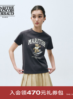 MARITHE女士涂鸦熊插肩短袖T恤潮流舒适复古小熊印花2025年夏韩系