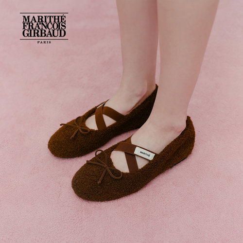 MARITHE女士绑带毛绒平底鞋