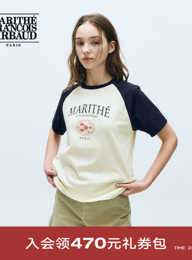 MARITHE速干插肩袖短袖T恤情侣男女同款复古LOGO上衣2025年夏韩系
