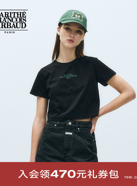 MARITHE短袖T恤潮流女纯棉舒适短款简约品牌LOGO上衣2025年夏韩系