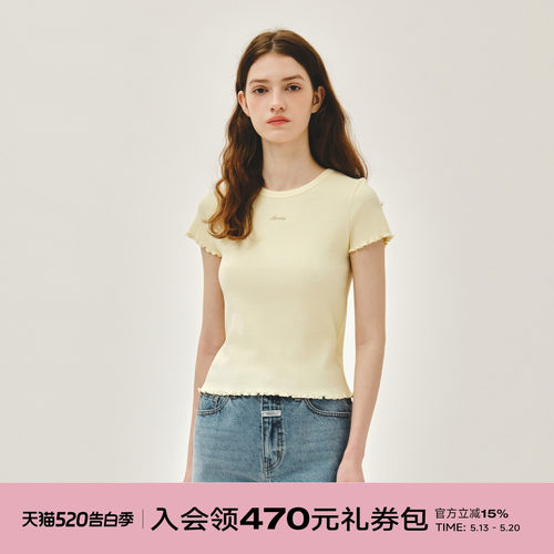 MARITHE女士罗纹T恤简约甜美