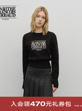 MARITHE女士经典LOGO毛衣 保暖短款宽边罗纹上衣2025年秋冬韩系