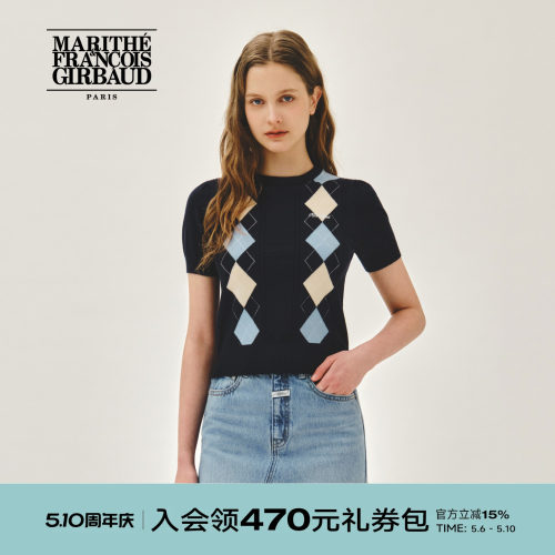 MARITHE女士菱格短袖针织衫
