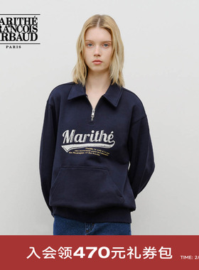 MARITHE棒球LOGO半拉链卫衣 情侣男女同款舒适休闲上衣2025年秋冬
