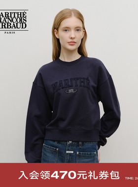 MARITHE女士牛仔贴布LOGO减龄卫衣 休闲短款圆领上衣2025年秋冬