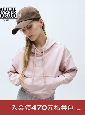 MARITHE女士经典小LOGO连帽卫衣 潮流短款刺绣上衣2025年秋冬