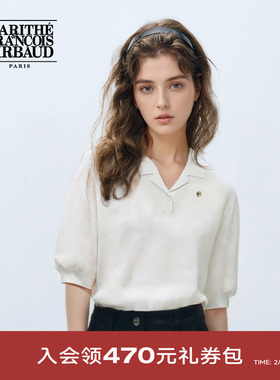 MARITHE短袖针织衫T恤潮流休闲短款女士polo翻领廓形25年秋冬韩系