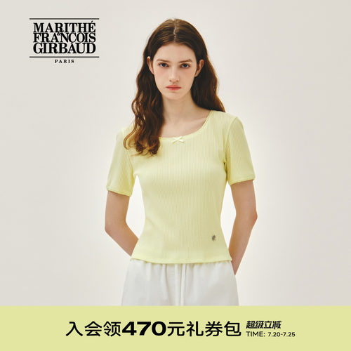 MARITHE女士方领蕾丝蝴蝶结T恤