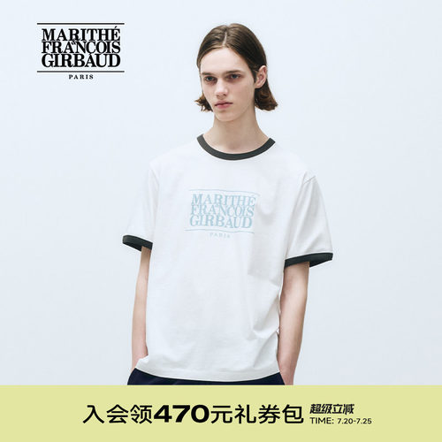 MARITHE潮流LOGO撞色男女短袖T恤