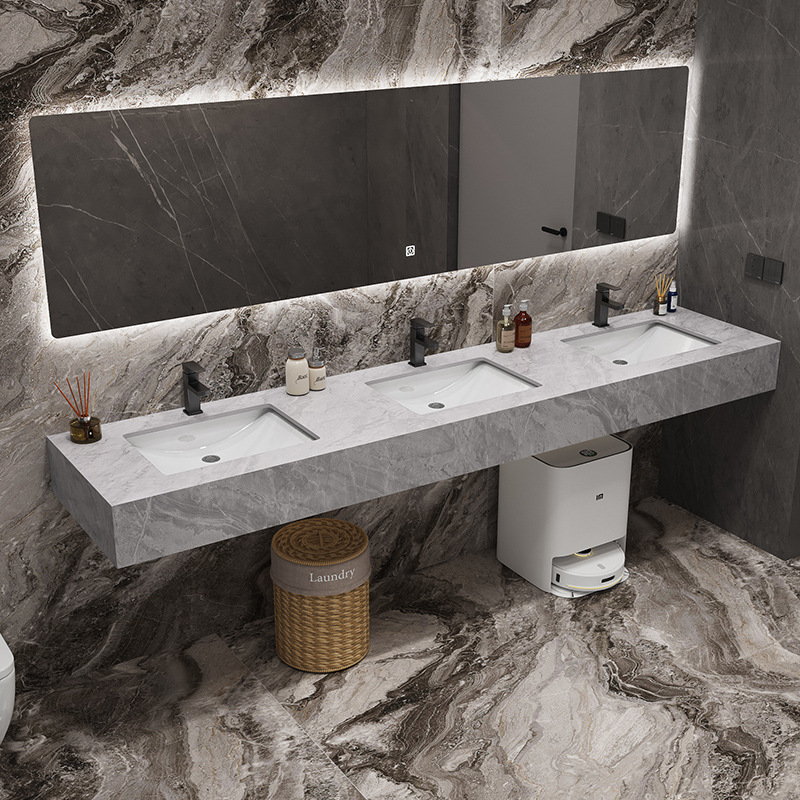 公共卫生间大理石双盆洗手台浴室柜组合大尺寸洗漱池洗脸盆
