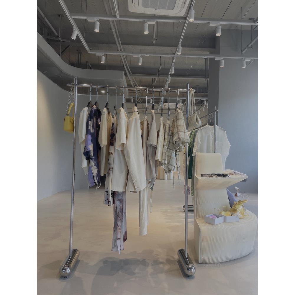 服装商店展示架示架落岛地式不锈钢衣架侧挂展行女装商店流货架