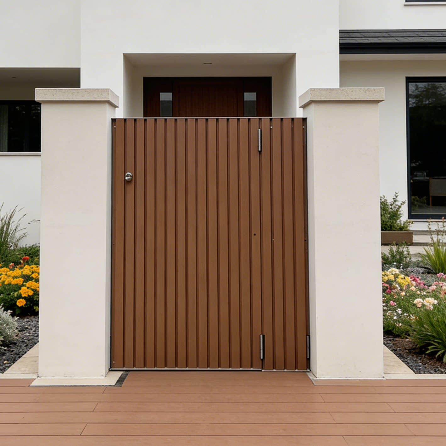 户外庭院别墅大门铝合金塑木院子门入户花园单开门小区不锈钢木门