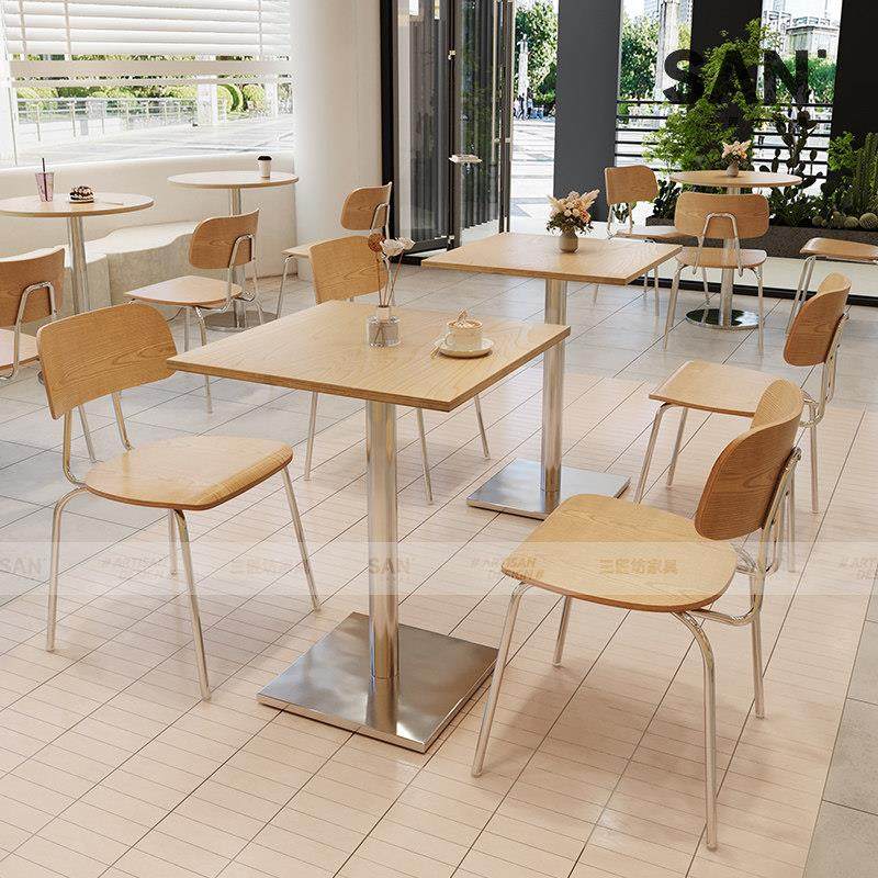 风咖啡厅油桌椅组合网红奶茶烘焙店海板桌奶子休闲 餐吧洋餐椅商