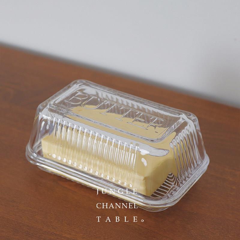 外贸精品透明玻璃长方形带盖子奶油牛油储存盒 冰箱奶油保鲜收纳