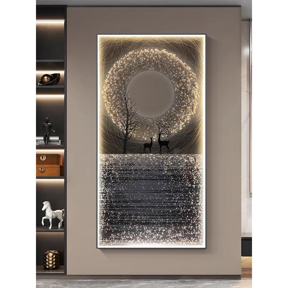 led灯麋鹿轻奢玄关装饰画高档现