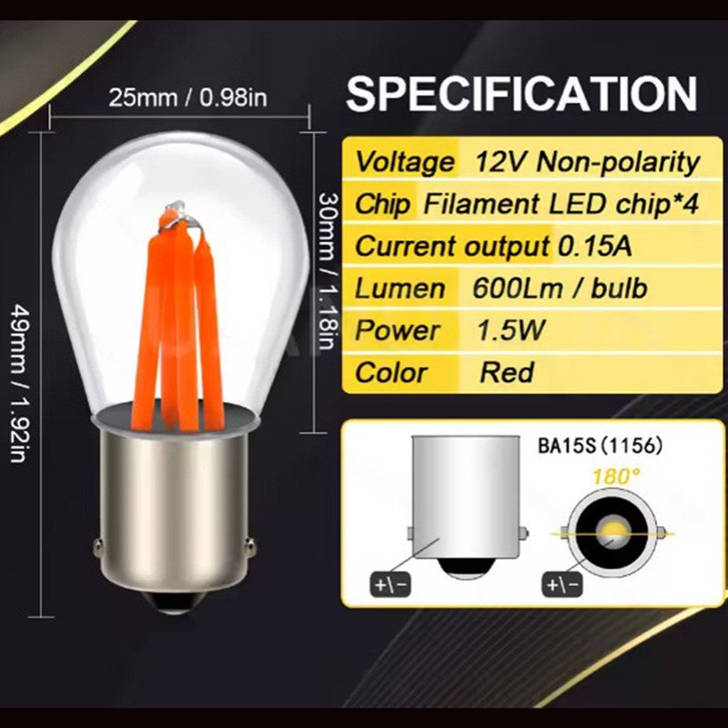 球泡BA15S单触平角灯泡12V24V48V汽车红光绿色蓝光LED灯丝灯1156