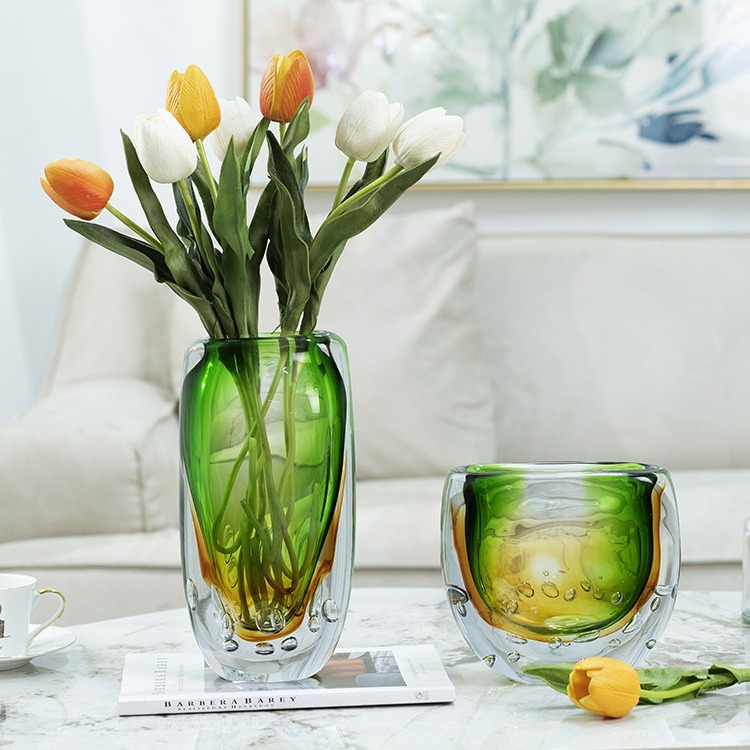欣可轻奢创意琉璃渐变花瓶高级感客厅餐桌玄关插花花瓶装饰摆件