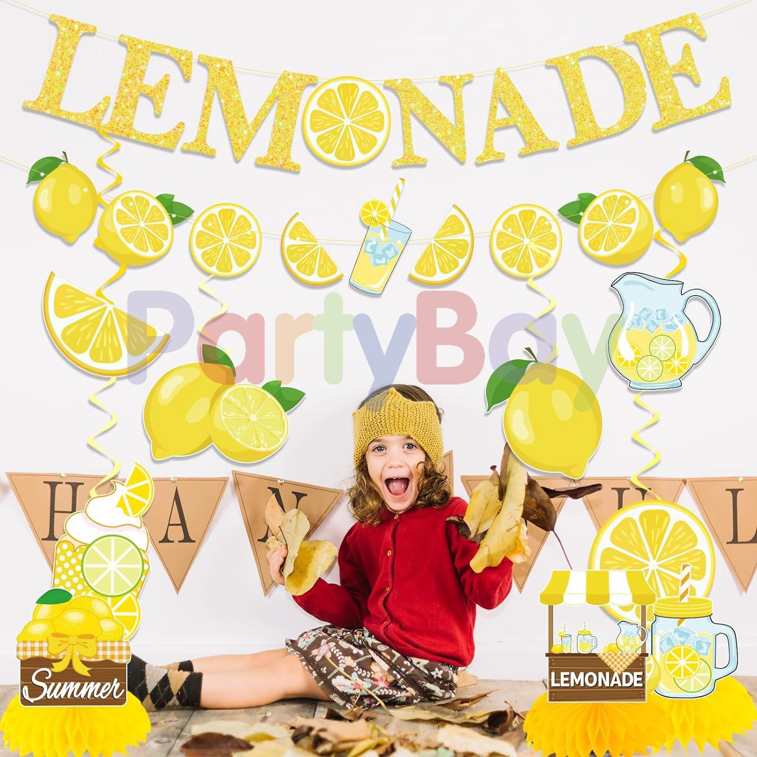 莱派柠檬水果主题装饰派对拉旗螺旋吊饰蜂窝套装布置生日背景