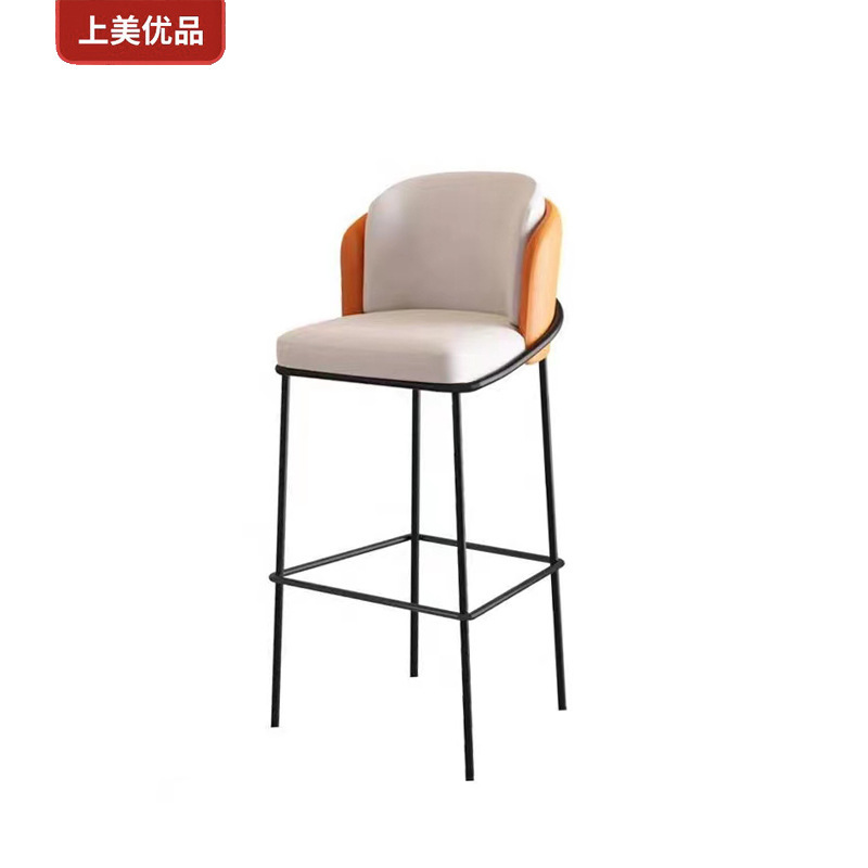 厂家 吧台椅 现代简约软包坐垫双色酒吧清吧金属框架吧台椅
