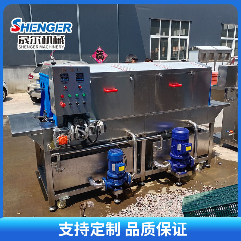 商用鸡肉串筐清洗烘干一体机 隧道式 水果蔬菜筐去油污洗筐机