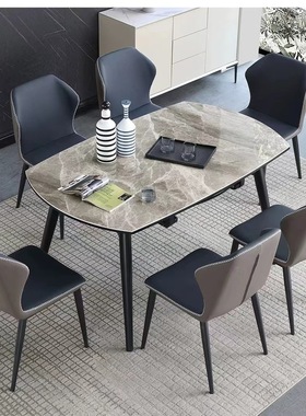 极简岩板伸缩餐桌方圆两用现代简约轻奢家用小户型可折叠五金圆桌