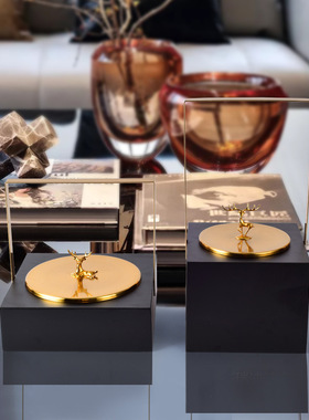 家居摆件简约时尚精美黑色盒铁艺摆件电镀拉丝防锈防潮软装修摆件