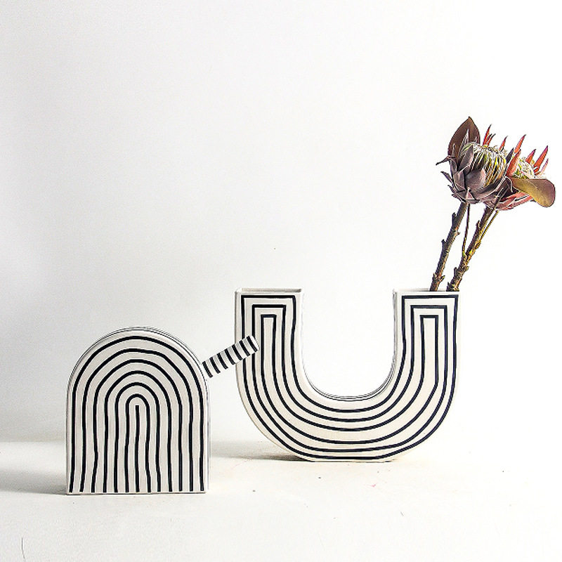 陶瓷高温U型花瓶售楼处工艺品软装样板间花器餐桌玄关装饰品摆件,模玩/动漫/周边/娃圈三坑/桌游,文化/体育周边,淘宝优惠券,粉丝福利购,淘宝优惠卷