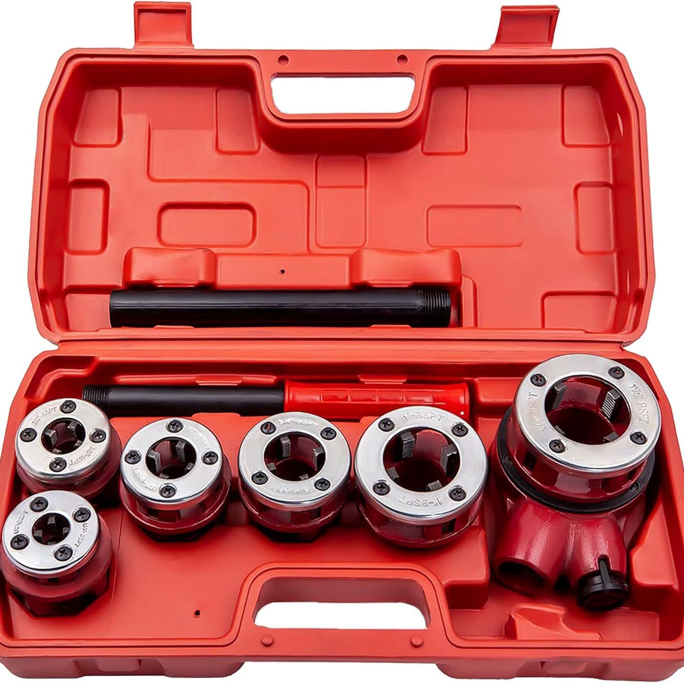 BSPT棘轮管穿线器套件 手动棘轮管螺纹工具套装 6头水管套丝扳手