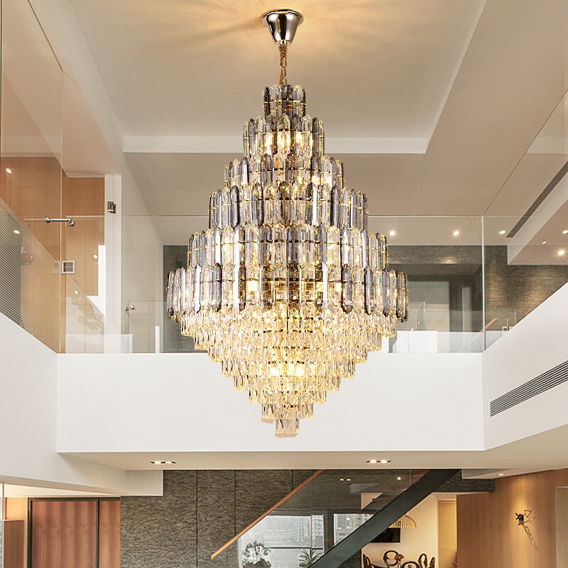 复式楼大吊灯别墅客厅现代轻奢挑空楼中楼大厅酒店大堂水晶楼梯灯