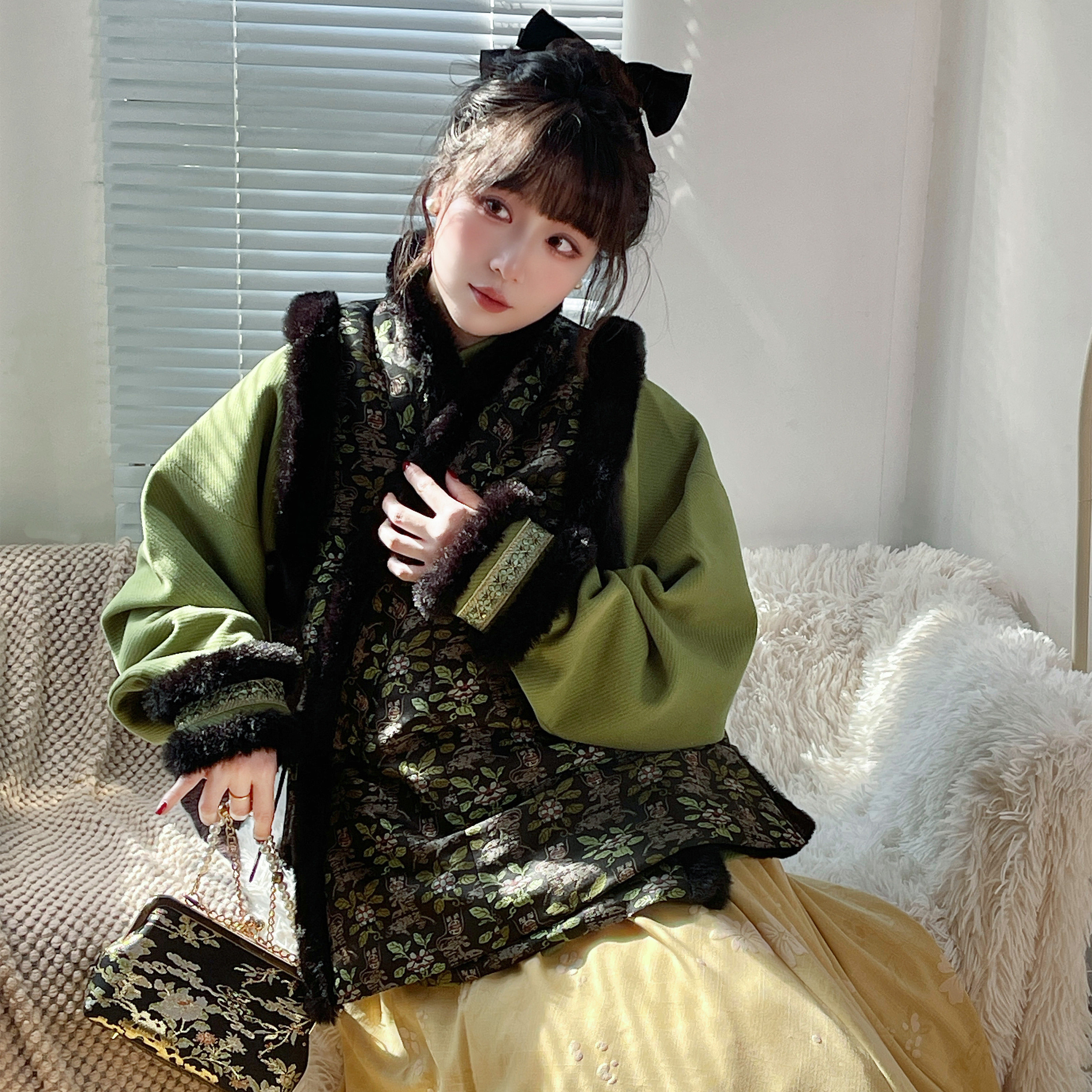 醒春集【羊梅吐气】明制汉服交领比甲立领袄花边裙加绒绿色千金风,女装/女士精品,汉服半身裙,淘宝优惠券,粉丝福利购,淘宝优惠卷